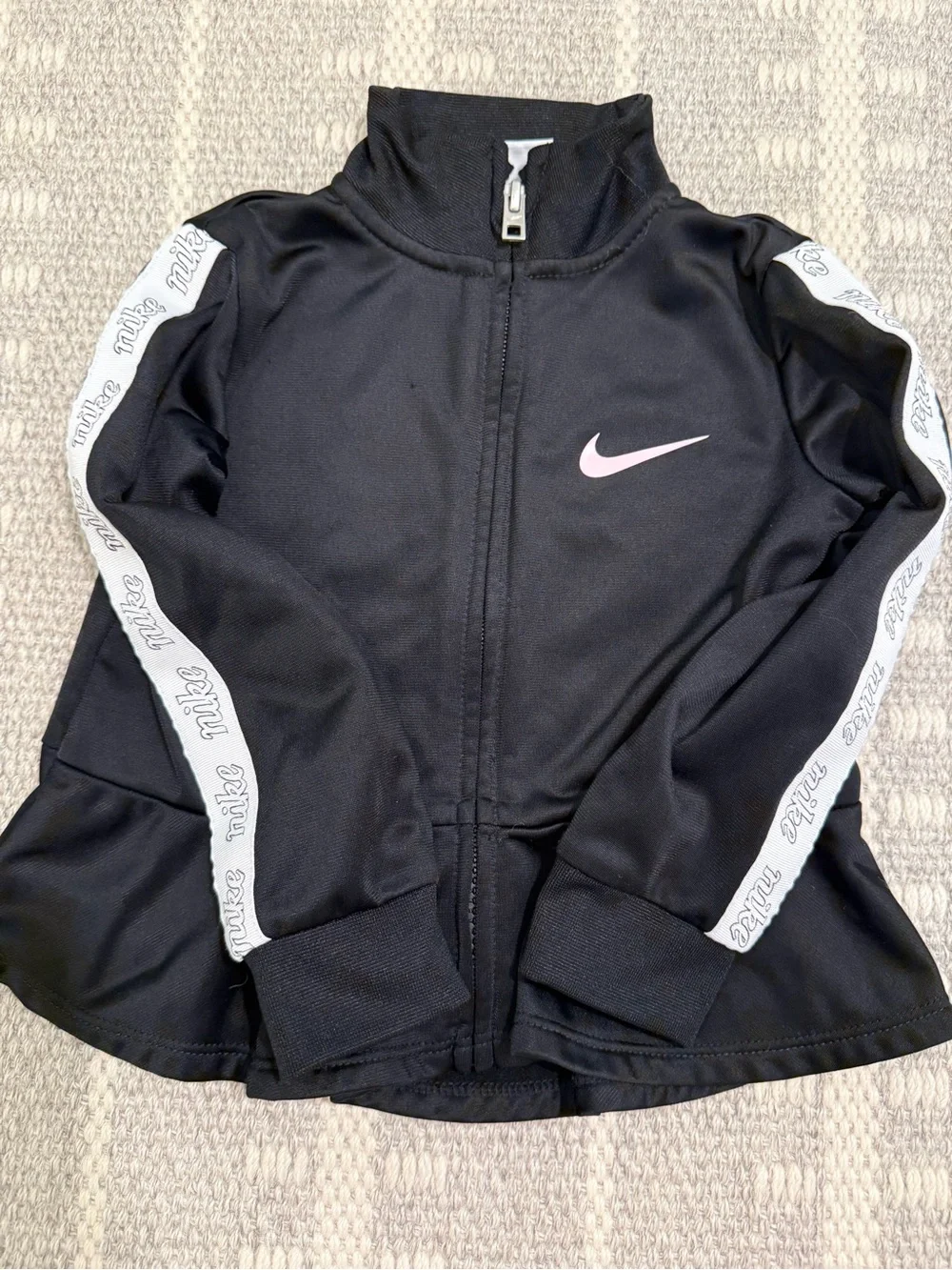 Nike Toddler 2T Girls Ruffle Peplum Track Jacket Black Pink Swoosh